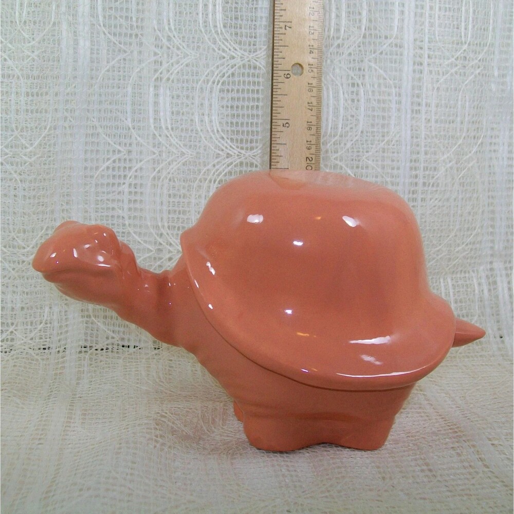Handmade Ceramic Turtle Treasure Box, Lidded Trinket Dish, Glossy Peach Finish - Picture 10 of 11